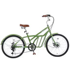 Bicicletas de crucero Okak de 24 pulgadas con cesta grande, bicicleta para adultos de 6 velocidades con cuadro de acero y freno de disco, bicicleta de cercanías para hombres y mujeres