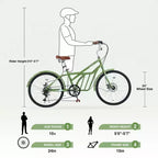 Bicicletas de crucero Okak de 24 pulgadas con cesta grande, bicicleta para adultos de 6 velocidades con cuadro de acero y freno de disco, bicicleta de cercanías para hombres y mujeres