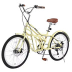 Bicicletas de crucero Okak de 24 pulgadas con cesta grande, bicicleta para adultos de 6 velocidades con cuadro de acero y freno de disco, bicicleta de cercanías para hombres y mujeres