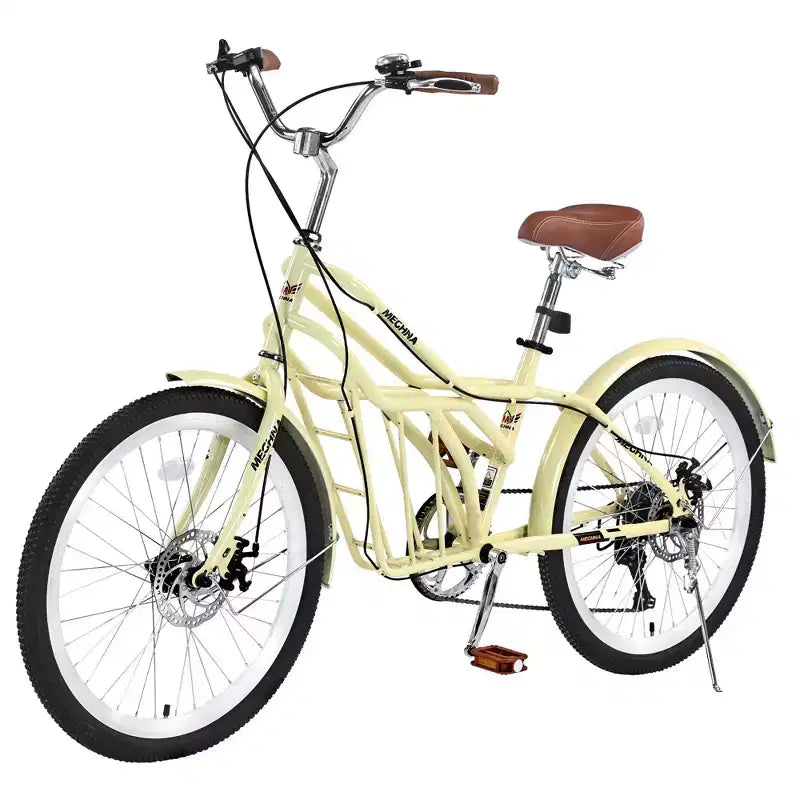 Bicicletas de crucero Okak de 24 pulgadas con cesta grande, bicicleta para adultos de 6 velocidades con cuadro de acero y freno de disco, bicicleta de cercanías para hombres y mujeres