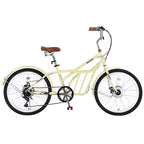 Bicicletas de crucero Okak de 24 pulgadas con cesta grande, bicicleta para adultos de 6 velocidades con cuadro de acero y freno de disco, bicicleta de cercanías para hombres y mujeres