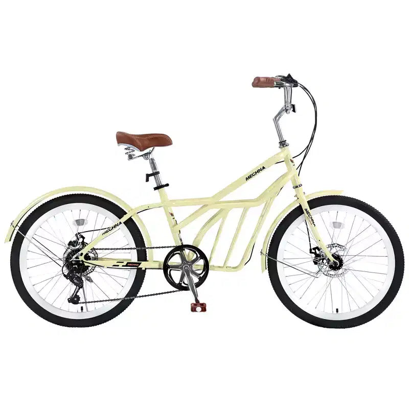 Bicicletas de crucero Okak de 24 pulgadas con cesta grande, bicicleta para adultos de 6 velocidades con cuadro de acero y freno de disco, bicicleta de cercanías para hombres y mujeres