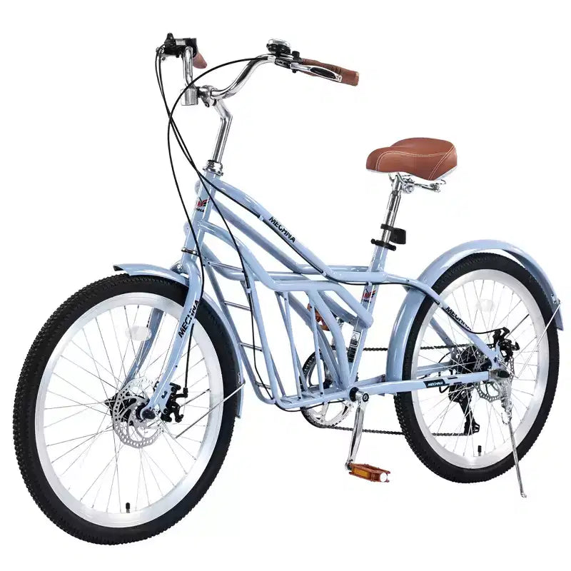 Bicicletas de crucero Okak de 24 pulgadas con cesta grande, bicicleta para adultos de 6 velocidades con cuadro de acero y freno de disco, bicicleta de cercanías para hombres y mujeres