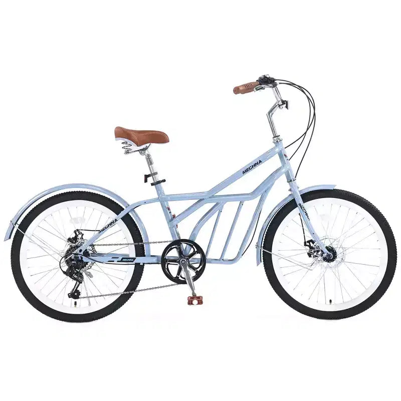 Bicicletas de crucero Okak de 24 pulgadas con cesta grande, bicicleta para adultos de 6 velocidades con cuadro de acero y freno de disco, bicicleta de cercanías para hombres y mujeres