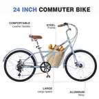 Bicicletas de crucero Okak de 24 pulgadas con cesta grande, bicicleta para adultos de 6 velocidades con cuadro de acero y freno de disco, bicicleta de cercanías para hombres y mujeres