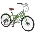 Bicicletas de crucero Okak de 24 pulgadas con cesta grande, bicicleta para adultos de 6 velocidades con cuadro de acero y freno de disco, bicicleta de cercanías para hombres y mujeres