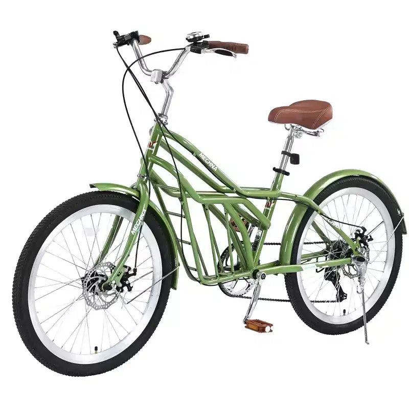 Bicicletas de crucero Okak de 24 pulgadas con cesta grande, bicicleta para adultos de 6 velocidades con cuadro de acero y freno de disco, bicicleta de cercanías para hombres y mujeres