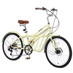 Bicicletas de crucero Okak de 24 pulgadas con cesta grande, bicicleta para adultos de 6 velocidades con cuadro de acero y freno de disco, bicicleta de cercanías para hombres y mujeres
