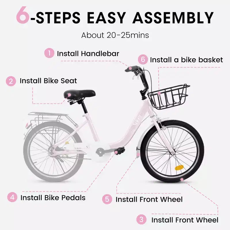 Bicicleta infantil Okak de 20 pulgadas con cuadro de acero ligero, bicicletas de crucero para niños con freno de contrapedal y freno en V, minibicicleta con protector de cadena y portaequipajes trasero