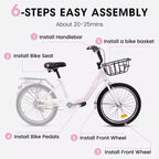 Bicicleta infantil Okak de 20 pulgadas con cuadro de acero ligero, bicicletas de crucero para niños con freno de contrapedal y freno en V, minibicicleta con protector de cadena y portaequipajes trasero
