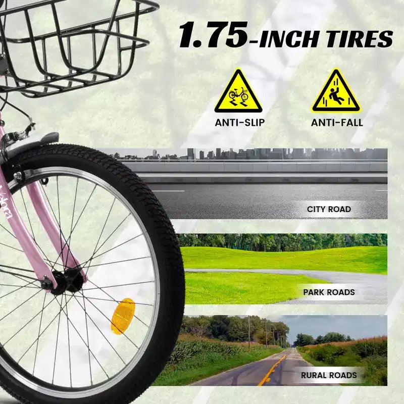 Bicicleta infantil Okak de 20 pulgadas con cuadro de acero ligero, bicicletas de crucero para niños con freno de contrapedal y freno en V, minibicicleta con protector de cadena y portaequipajes trasero