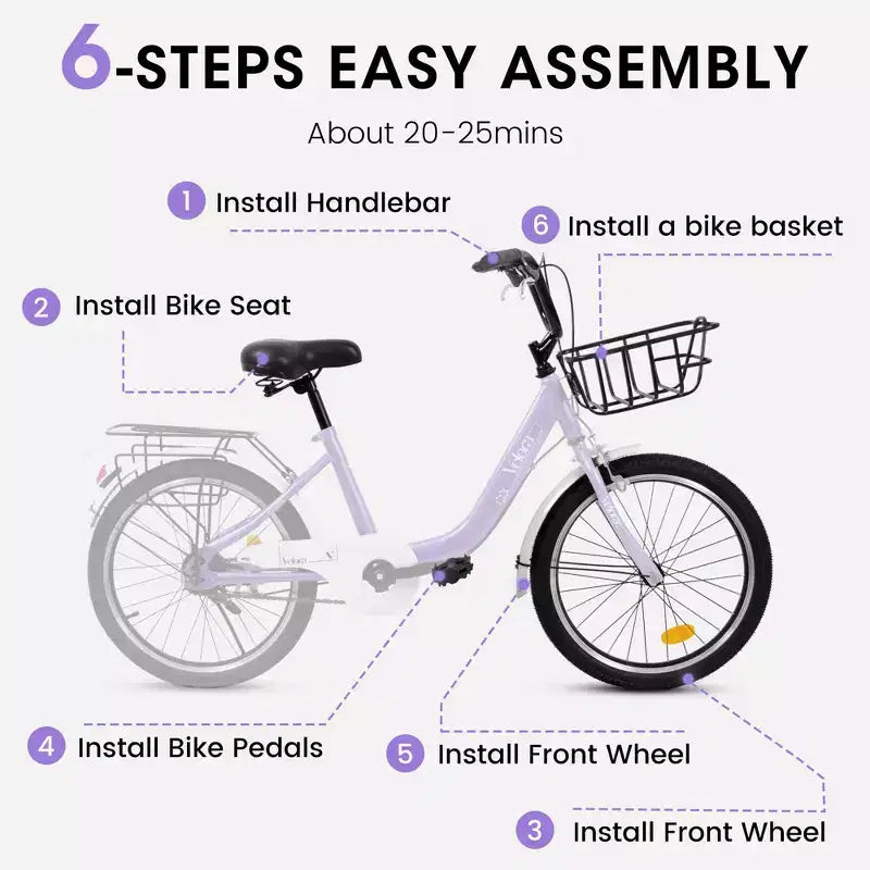 Bicicleta infantil Okak de 20 pulgadas con cuadro de acero ligero, bicicletas de crucero para niños con freno de contrapedal y freno en V, minibicicleta con protector de cadena y portaequipajes trasero