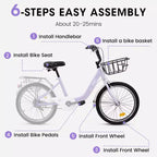 Bicicleta infantil Okak de 20 pulgadas con cuadro de acero ligero, bicicletas de crucero para niños con freno de contrapedal y freno en V, minibicicleta con protector de cadena y portaequipajes trasero