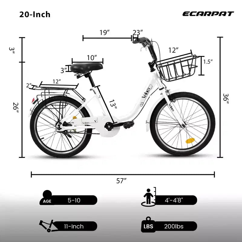 Bicicleta infantil Okak de 20 pulgadas con cuadro de acero ligero, bicicletas de crucero para niños con freno de contrapedal y freno en V, minibicicleta con protector de cadena y portaequipajes trasero