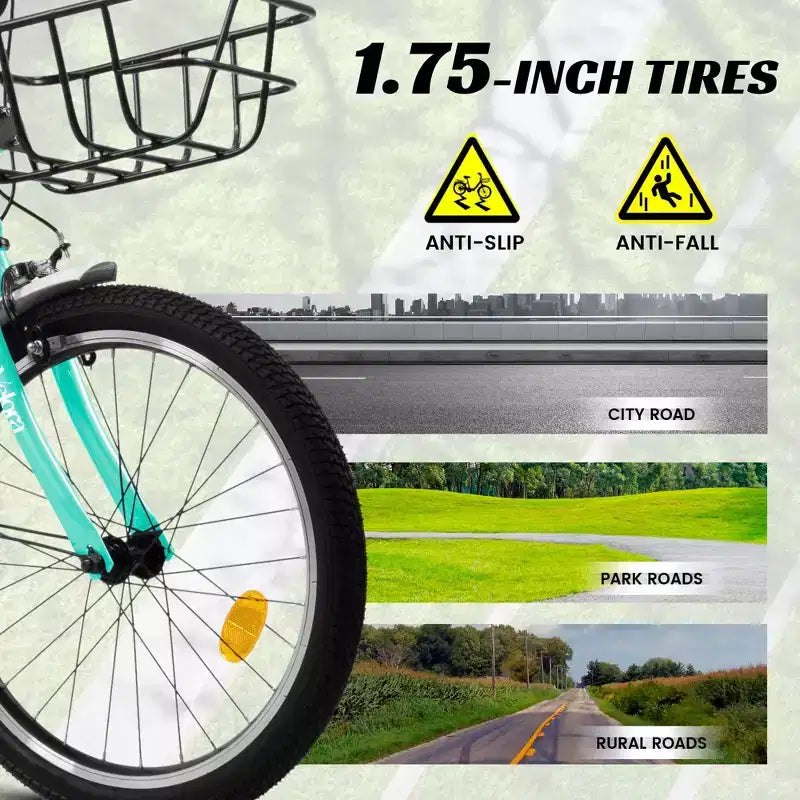 Bicicleta infantil Okak de 20 pulgadas con cuadro de acero ligero, bicicletas de crucero para niños con freno de contrapedal y freno en V, minibicicleta con protector de cadena y portaequipajes trasero