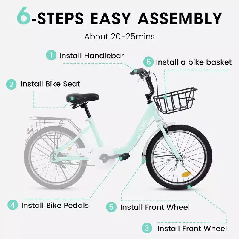 Bicicleta infantil Okak de 20 pulgadas con cuadro de acero ligero, bicicletas de crucero para niños con freno de contrapedal y freno en V, minibicicleta con protector de cadena y portaequipajes trasero