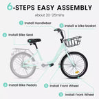 Bicicleta infantil Okak de 20 pulgadas con cuadro de acero ligero, bicicletas de crucero para niños con freno de contrapedal y freno en V, minibicicleta con protector de cadena y portaequipajes trasero