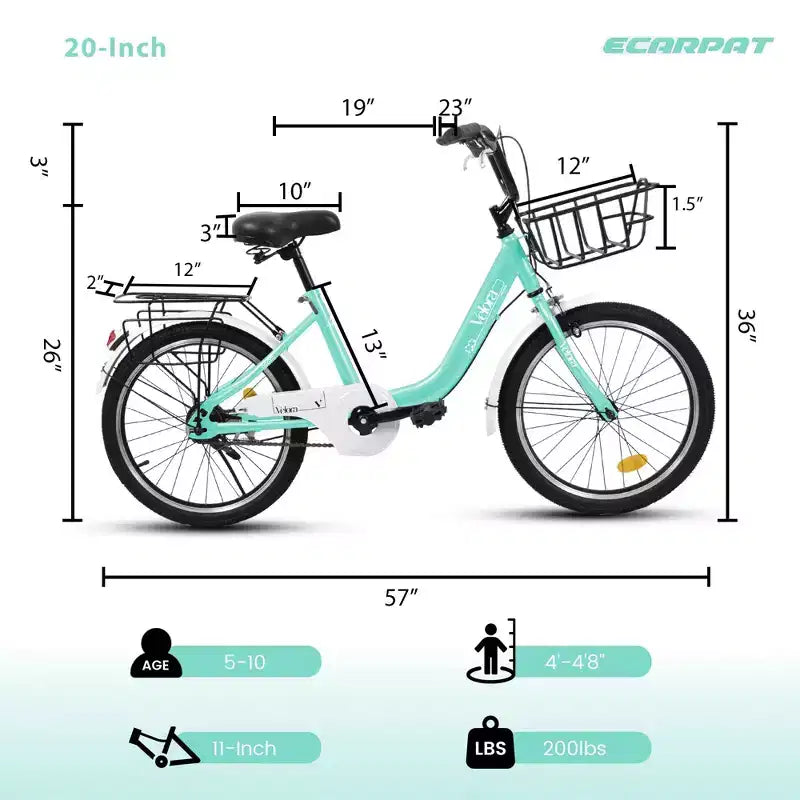 Bicicleta infantil Okak de 20 pulgadas con cuadro de acero ligero, bicicletas de crucero para niños con freno de contrapedal y freno en V, minibicicleta con protector de cadena y portaequipajes trasero