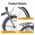 Bicicleta plegable Okak 24IN con guardabarros y doble freno en V, bicicleta urbana con cuadro de acero y portaequipajes, bicicletas tipo crucero para hombres y mujeres