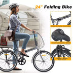 Bicicleta plegable Okak 24IN con guardabarros y doble freno en V, bicicleta urbana con cuadro de acero y portaequipajes, bicicletas tipo crucero para hombres y mujeres