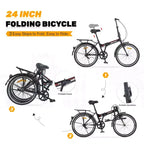 Bicicleta plegable Okak 24IN con guardabarros y doble freno en V, bicicleta urbana con cuadro de acero y portaequipajes, bicicletas tipo crucero para hombres y mujeres