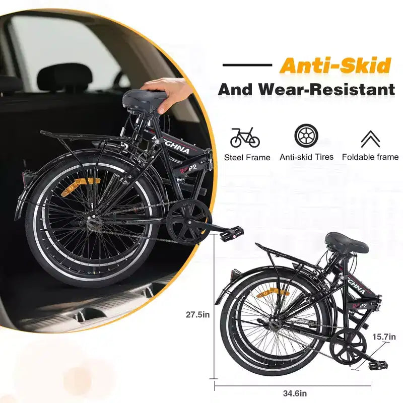 Bicicleta plegable Okak 24IN con guardabarros y doble freno en V, bicicleta urbana con cuadro de acero y portaequipajes, bicicletas tipo crucero para hombres y mujeres