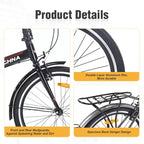 Bicicleta plegable Okak 24IN con guardabarros y doble freno en V, bicicleta urbana con cuadro de acero y portaequipajes, bicicletas tipo crucero para hombres y mujeres