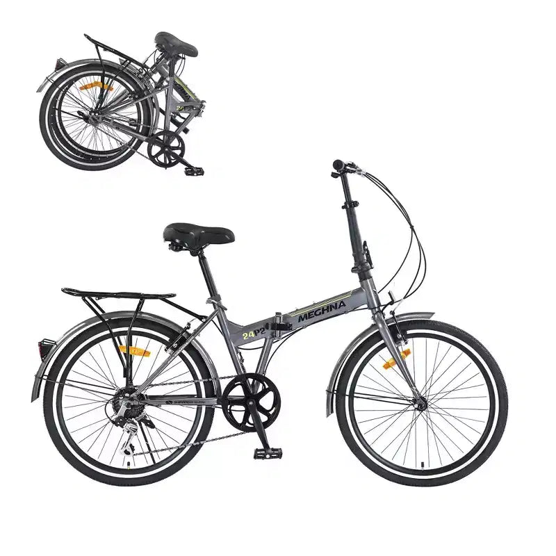 Bicicleta plegable Okak 24IN con guardabarros y doble freno en V, bicicleta urbana con cuadro de acero y portaequipajes, bicicletas tipo crucero para hombres y mujeres