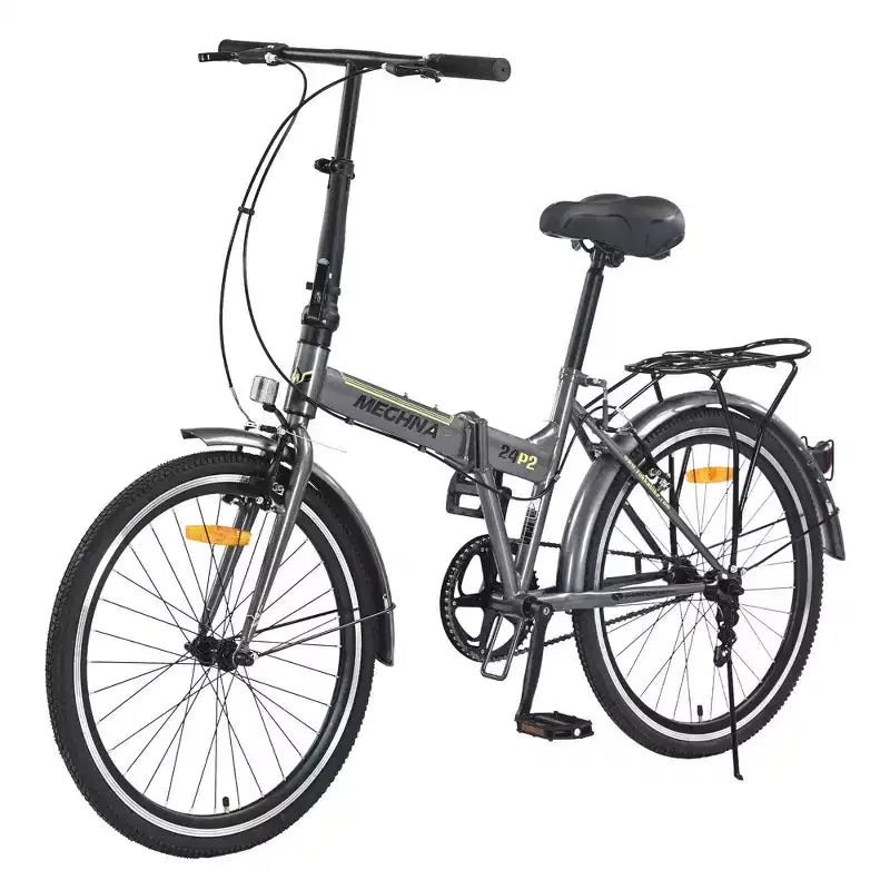 Bicicleta plegable Okak 24IN con guardabarros y doble freno en V, bicicleta urbana con cuadro de acero y portaequipajes, bicicletas tipo crucero para hombres y mujeres
