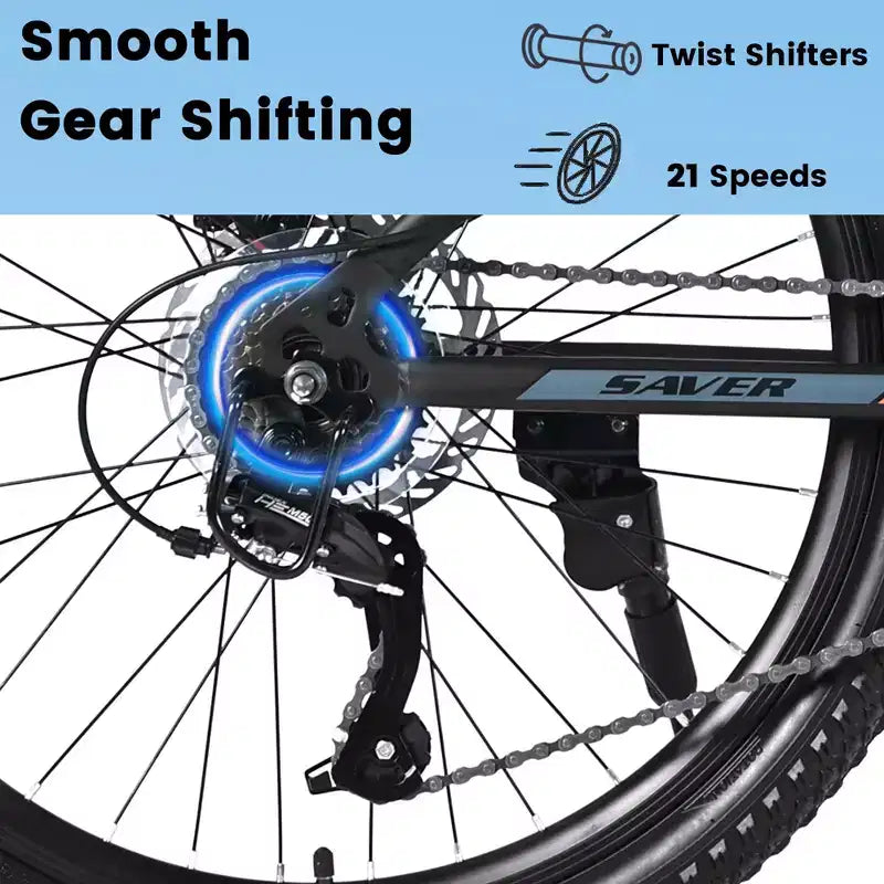 Okak Bicicleta de Montaña de 24 pulgadas con frenos de disco dobles y suspensión delantera, Bicicleta infantil con 21 velocidades y cuadro de acero, Bicicleta para niños y niñas