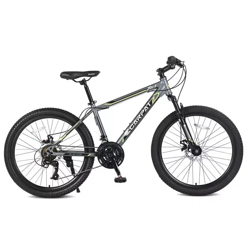Okak Bicicleta de Montaña de 24 pulgadas con frenos de disco dobles y suspensión delantera, Bicicleta infantil con 21 velocidades y cuadro de acero, Bicicleta para niños y niñas