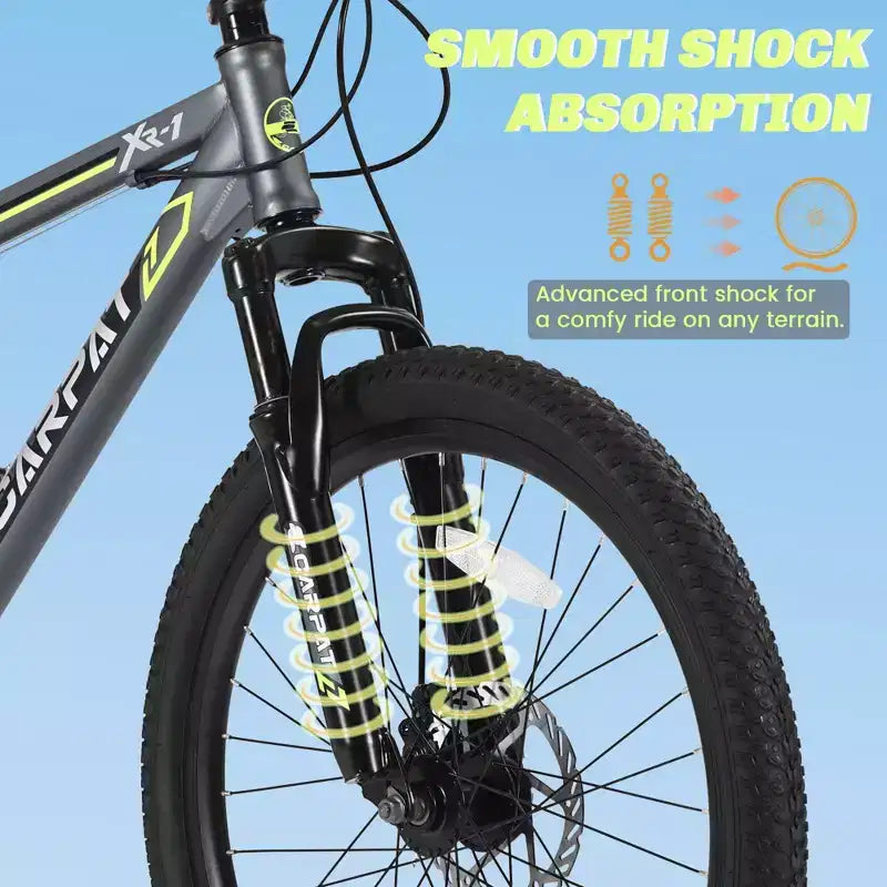 Okak Bicicleta de Montaña de 24 pulgadas con frenos de disco dobles y suspensión delantera, Bicicleta infantil con 21 velocidades y cuadro de acero, Bicicleta para niños y niñas