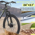Okak Bicicleta de Montaña de 24 pulgadas con frenos de disco dobles y suspensión delantera, Bicicleta infantil con 21 velocidades y cuadro de acero, Bicicleta para niños y niñas