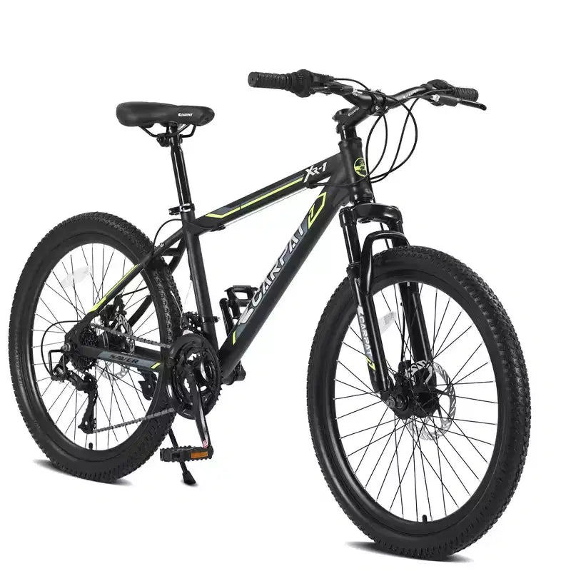 Okak Bicicleta de Montaña de 24 pulgadas con frenos de disco dobles y suspensión delantera, Bicicleta infantil con 21 velocidades y cuadro de acero, Bicicleta para niños y niñas