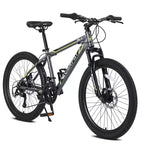 Okak Bicicleta de Montaña de 24 pulgadas con frenos de disco dobles y suspensión delantera, Bicicleta infantil con 21 velocidades y cuadro de acero, Bicicleta para niños y niñas