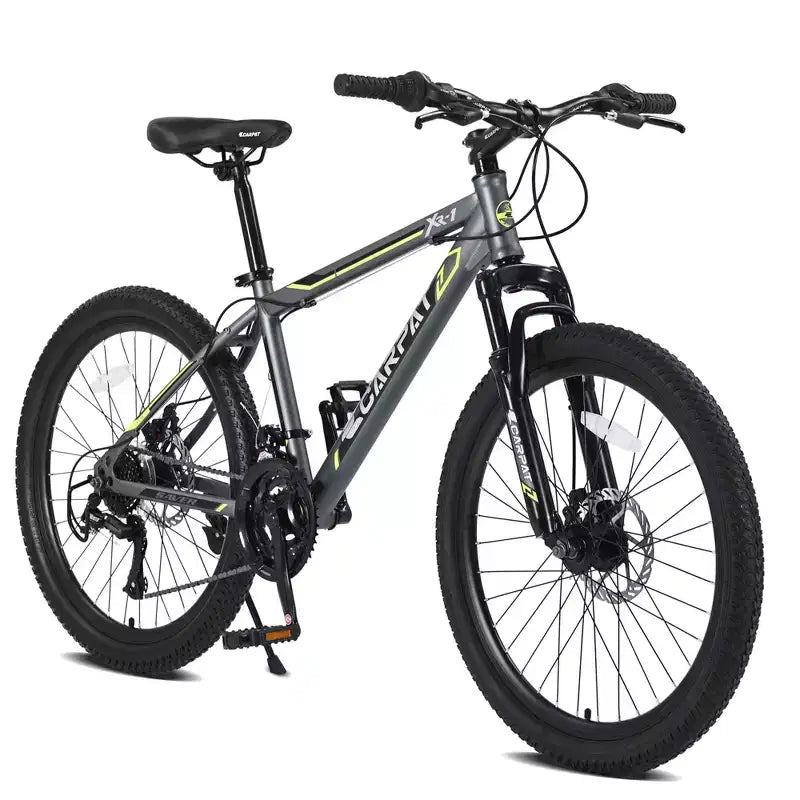 Okak Bicicleta de Montaña de 24 pulgadas con frenos de disco dobles y suspensión delantera, Bicicleta infantil con 21 velocidades y cuadro de acero, Bicicleta para niños y niñas