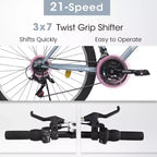 Bicicleta de Montaña Okak de 24/26 pulgadas con Cuadro de Acero al Carbono, Bicicleta para Adultos con Sistema de 21 Velocidades y Doble Freno en V, Bicicleta de Tierra para Adultos y Adolescentes