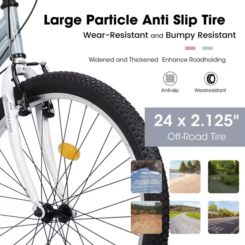Bicicleta de Montaña Okak de 24/26 pulgadas con Cuadro de Acero al Carbono, Bicicleta para Adultos con Sistema de 21 Velocidades y Doble Freno en V, Bicicleta de Tierra para Adultos y Adolescentes