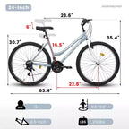 Bicicleta de Montaña Okak de 24/26 pulgadas con Cuadro de Acero al Carbono, Bicicleta para Adultos con Sistema de 21 Velocidades y Doble Freno en V, Bicicleta de Tierra para Adultos y Adolescentes