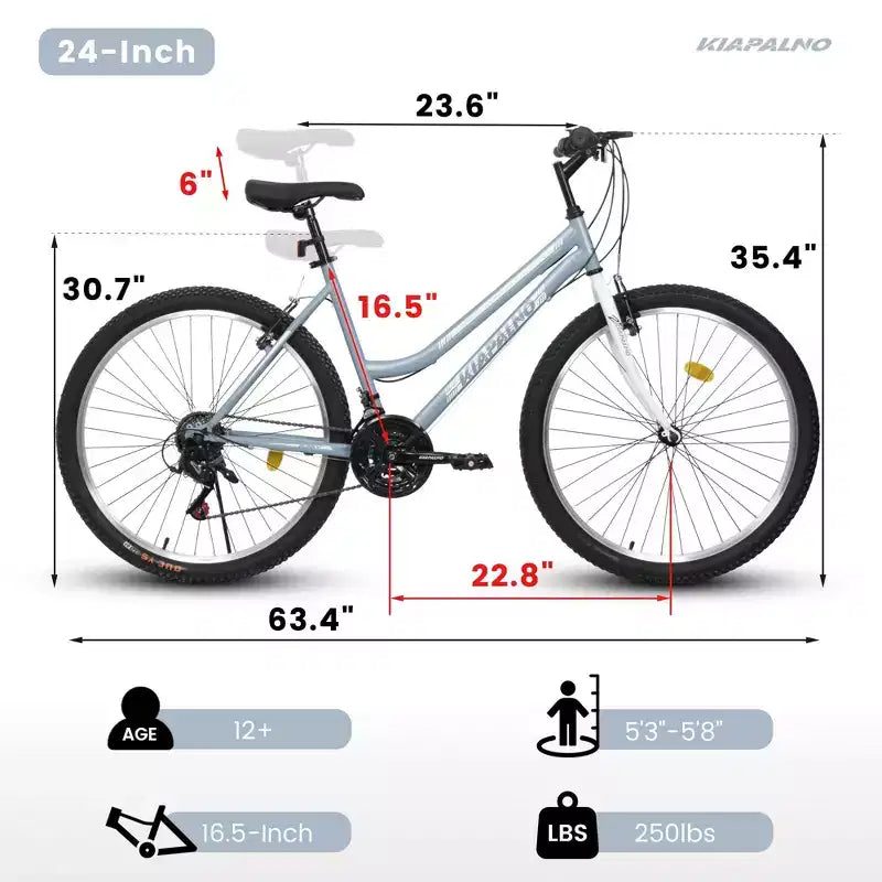 Bicicleta de Montaña Okak de 24/26 pulgadas con Cuadro de Acero al Carbono, Bicicleta para Adultos con Sistema de 21 Velocidades y Doble Freno en V, Bicicleta de Tierra para Adultos y Adolescentes