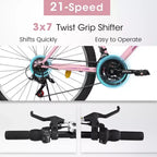 Bicicleta de Montaña Okak de 24/26 pulgadas con Cuadro de Acero al Carbono, Bicicleta para Adultos con Sistema de 21 Velocidades y Doble Freno en V, Bicicleta de Tierra para Adultos y Adolescentes