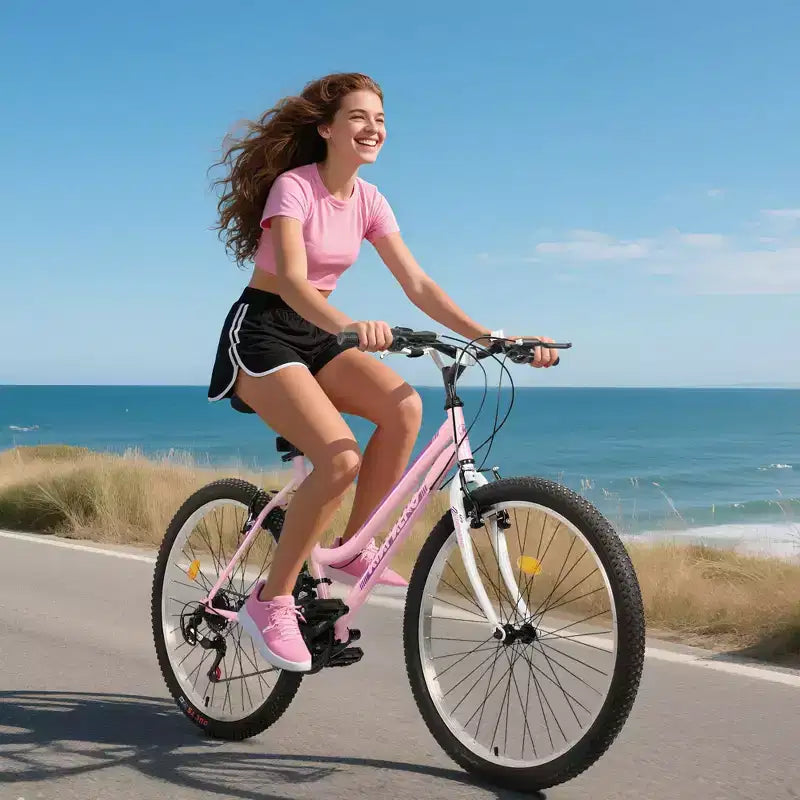 Bicicleta de Montaña Okak de 24/26 pulgadas con Cuadro de Acero al Carbono, Bicicleta para Adultos con Sistema de 21 Velocidades y Doble Freno en V, Bicicleta de Tierra para Adultos y Adolescentes