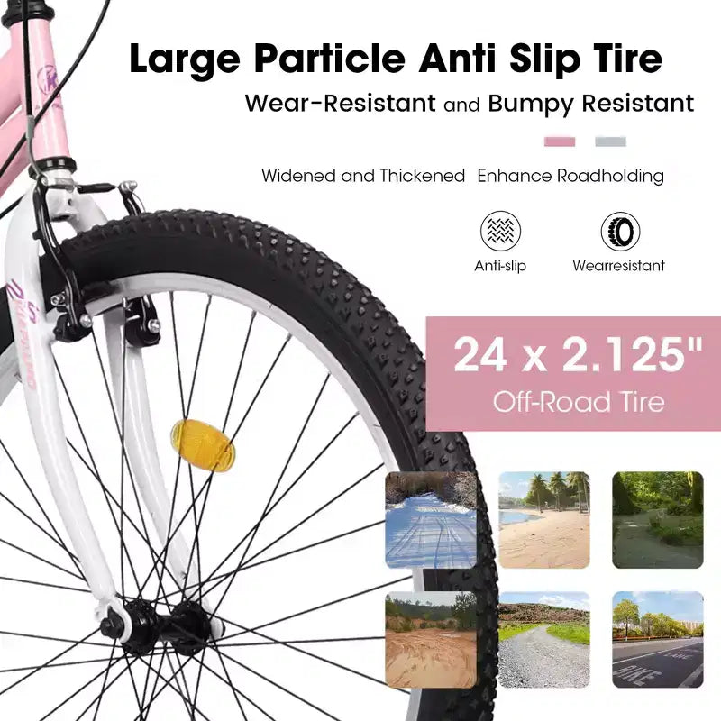 Bicicleta de Montaña Okak de 24/26 pulgadas con Cuadro de Acero al Carbono, Bicicleta para Adultos con Sistema de 21 Velocidades y Doble Freno en V, Bicicleta de Tierra para Adultos y Adolescentes