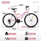 Bicicleta de Montaña Okak de 24/26 pulgadas con Cuadro de Acero al Carbono, Bicicleta para Adultos con Sistema de 21 Velocidades y Doble Freno en V, Bicicleta de Tierra para Adultos y Adolescentes
