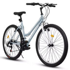 Bicicleta de Montaña Okak de 24/26 pulgadas con Cuadro de Acero al Carbono, Bicicleta para Adultos con Sistema de 21 Velocidades y Doble Freno en V, Bicicleta de Tierra para Adultos y Adolescentes