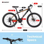 Bicicleta de montaña Okak de 26 pulgadas con 21 velocidades y frenos de disco mecánicos, bicicleta para adultos con cuadro de acero de alto carbono, bicicleta de cross para niños y adultos