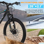 Bicicleta de montaña Okak de 26 pulgadas con 21 velocidades y frenos de disco mecánicos, bicicleta para adultos con cuadro de acero de alto carbono, bicicleta de cross para niños y adultos