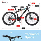Bicicleta de montaña Okak de 26 pulgadas con 21 velocidades y frenos de disco mecánicos, bicicleta para adultos con cuadro de acero de alto carbono, bicicleta de cross para niños y adultos