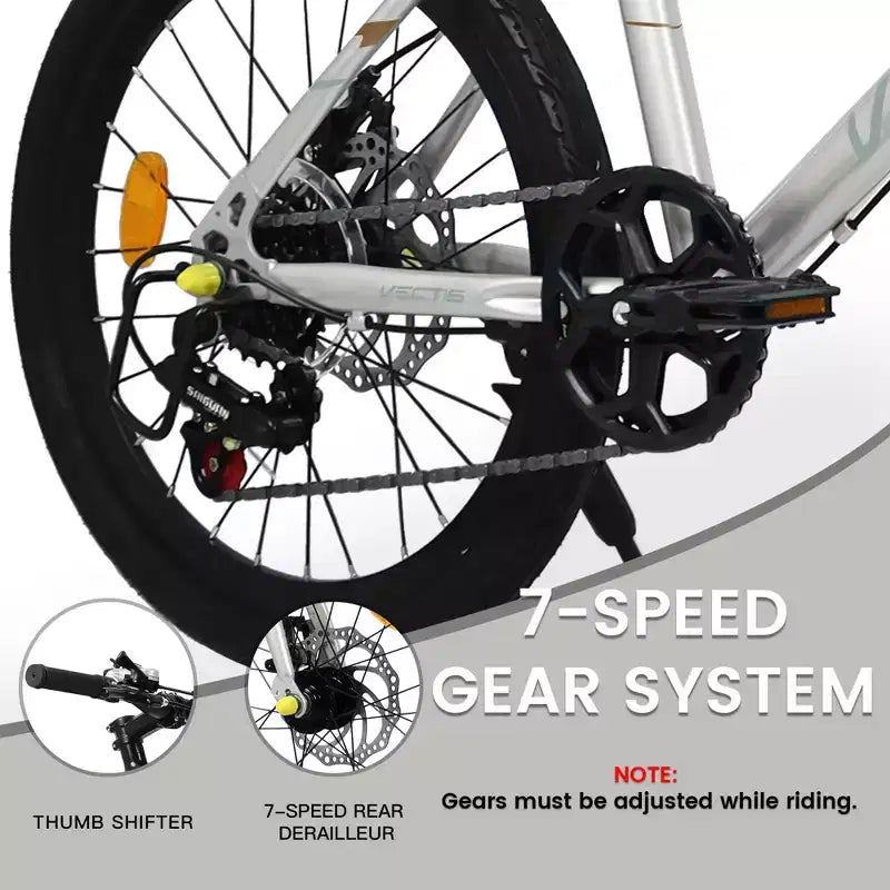 Bicicleta para niños Okak 20IN con 7 velocidades y cuadro de acero, bicicleta para niños con frenos de disco dobles y neumáticos de 1.75IN, bicicletas tipo crucero para niños y niñas