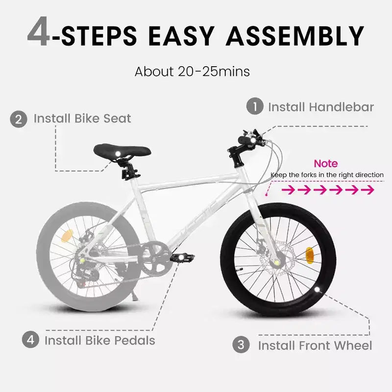 Bicicleta para niños Okak 20IN con 7 velocidades y cuadro de acero, bicicleta para niños con frenos de disco dobles y neumáticos de 1.75IN, bicicletas tipo crucero para niños y niñas